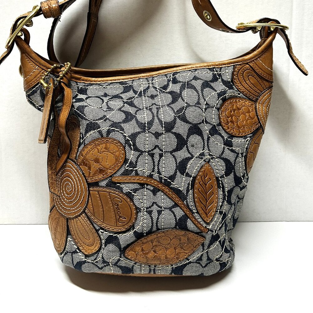 RARE VINTAGE COACH Floral Appliqué Duffel Crossbody Bag